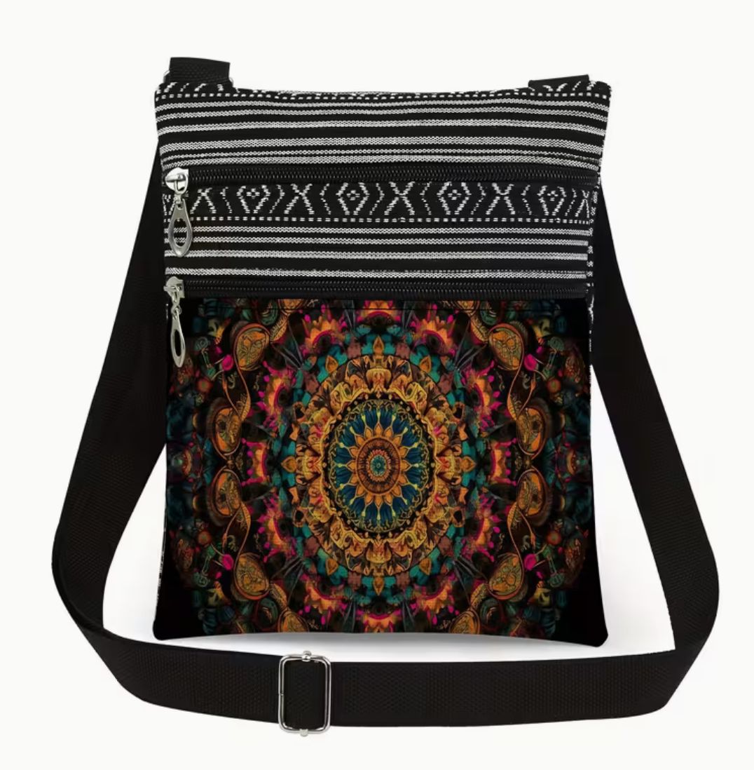 Boho Mandala  Woven Zippered Crossbody Bag