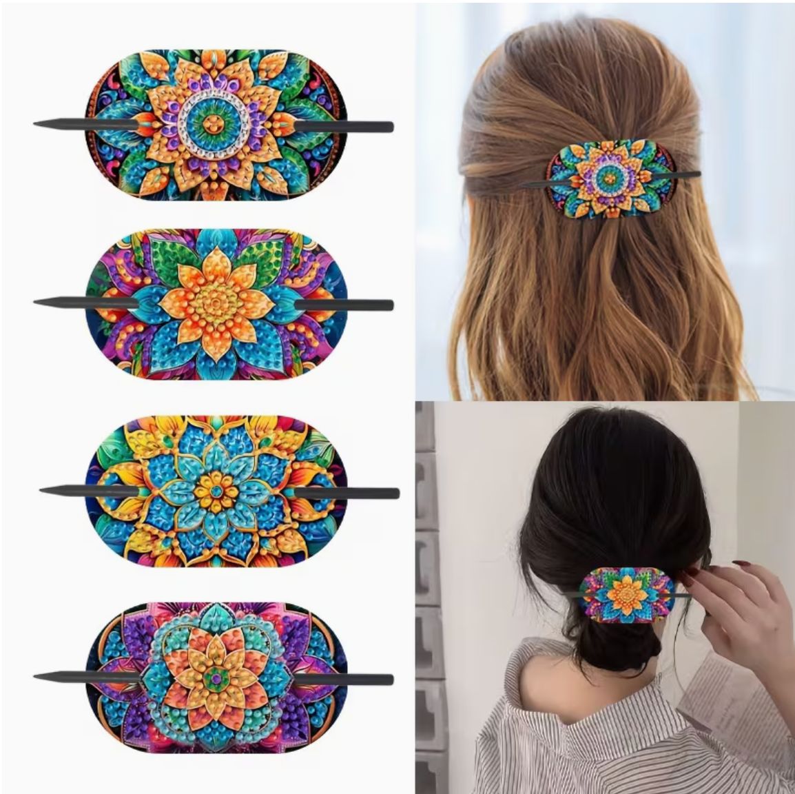DIY Diamond Painting Mandala Hair Pins - Set Of 4