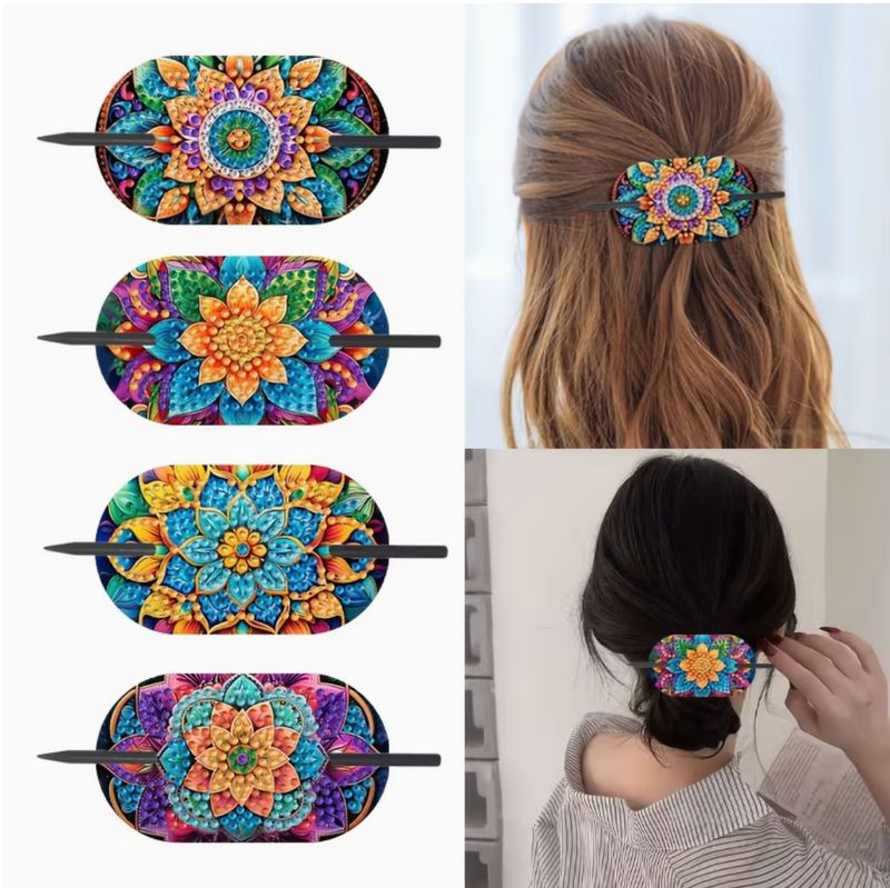 DIY Diamond Painting Mandala Hair Pins - Set Of 4