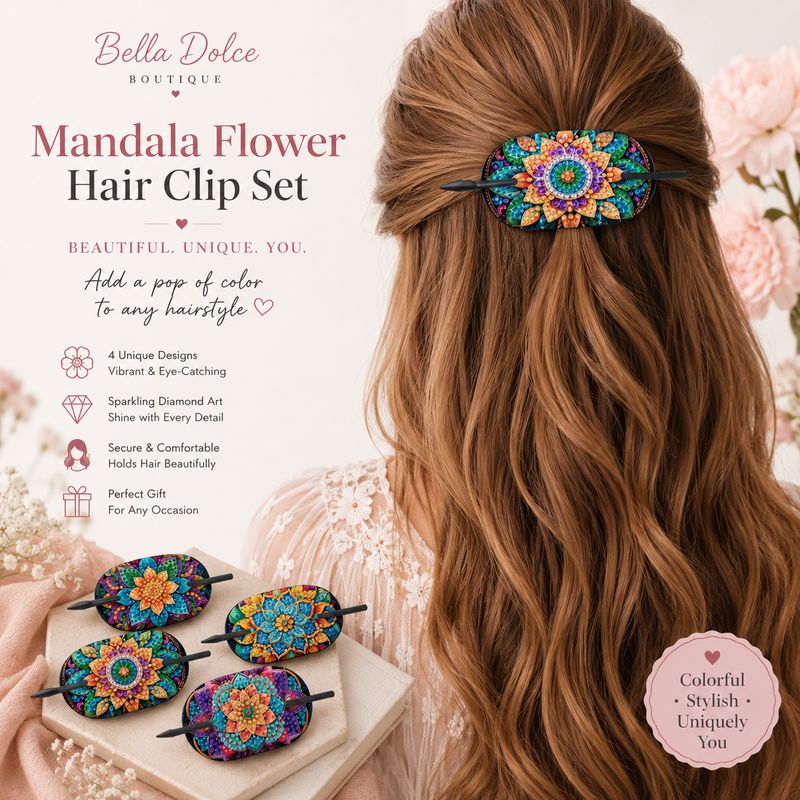 DIY Diamond Painting Mandala Hair Pins - Set Of 4