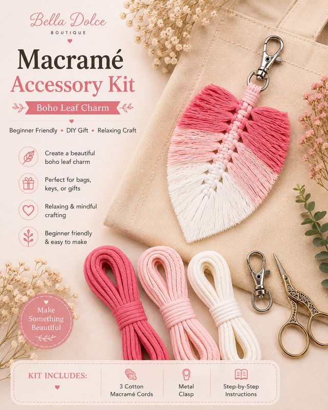Boho Leaf Macramé Charm Kit