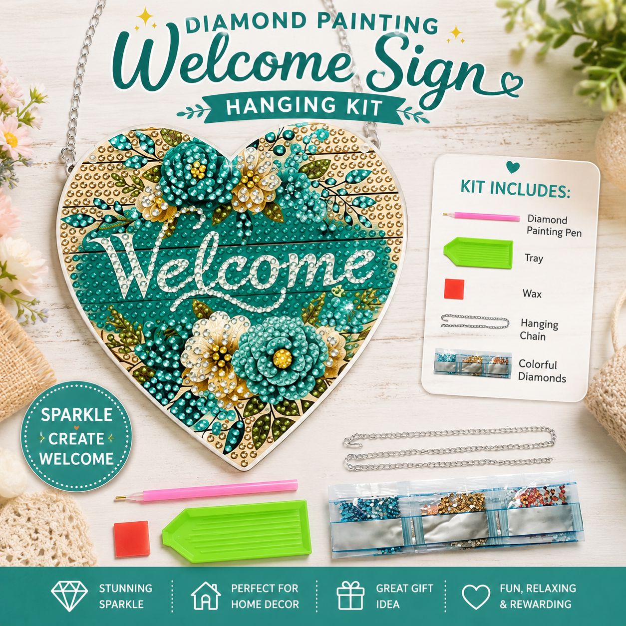Diamond Painting Welcome Sign Hanging Kit