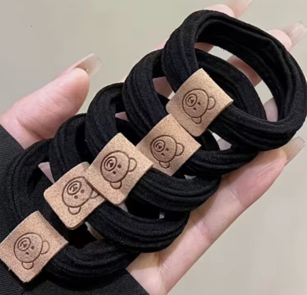 Seamless Solid Black Hair Ties - Set Of 5