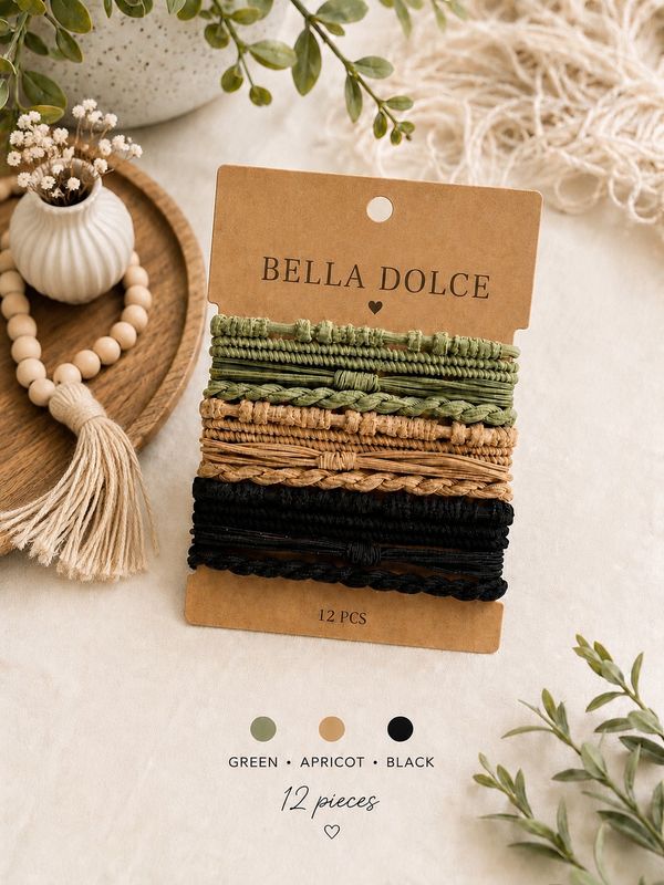 Boho Hair Tie Bracelet Set | 12-Piece Neutral