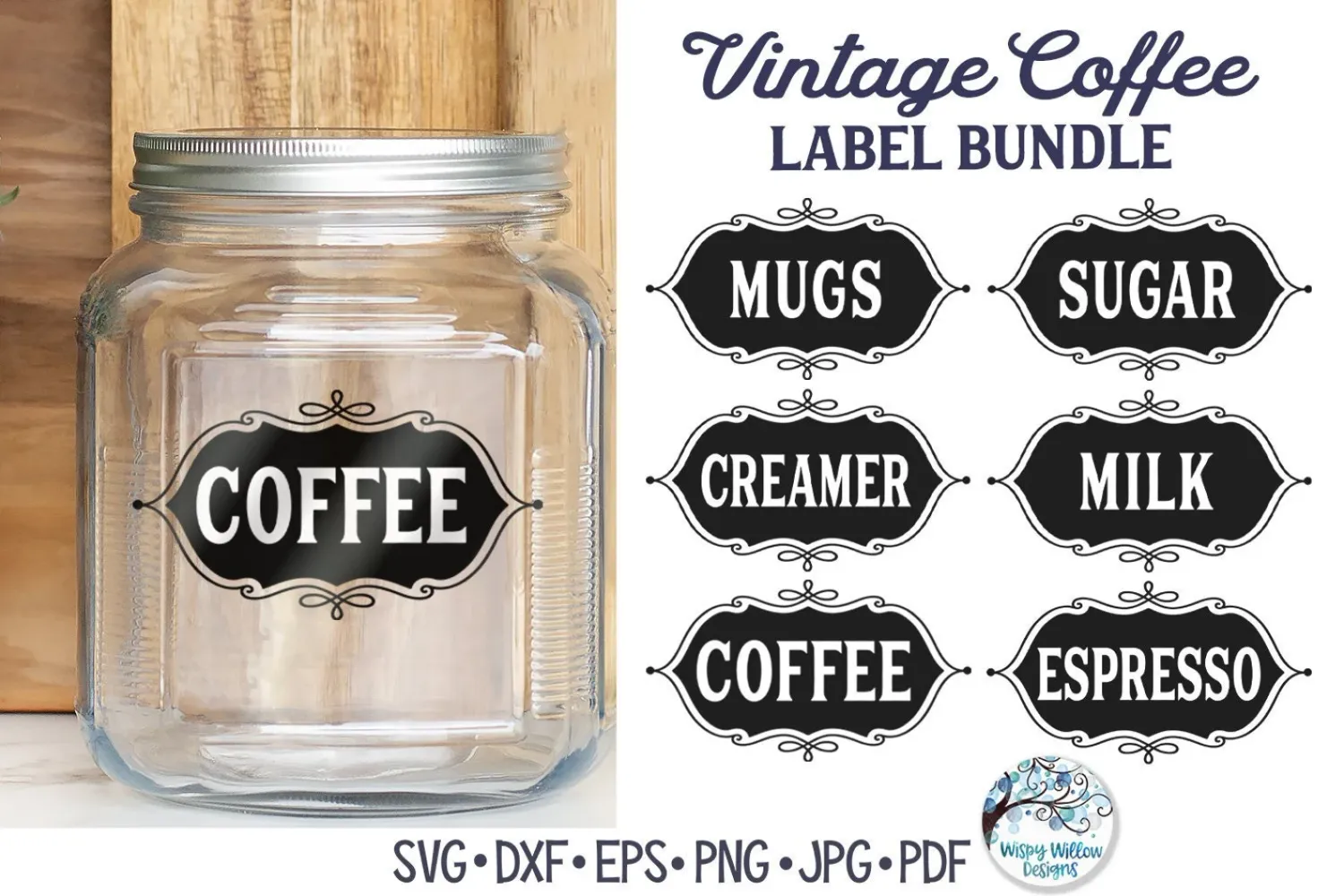 Set Of 6 Permanent Vinyl Vintage Coffee Labels