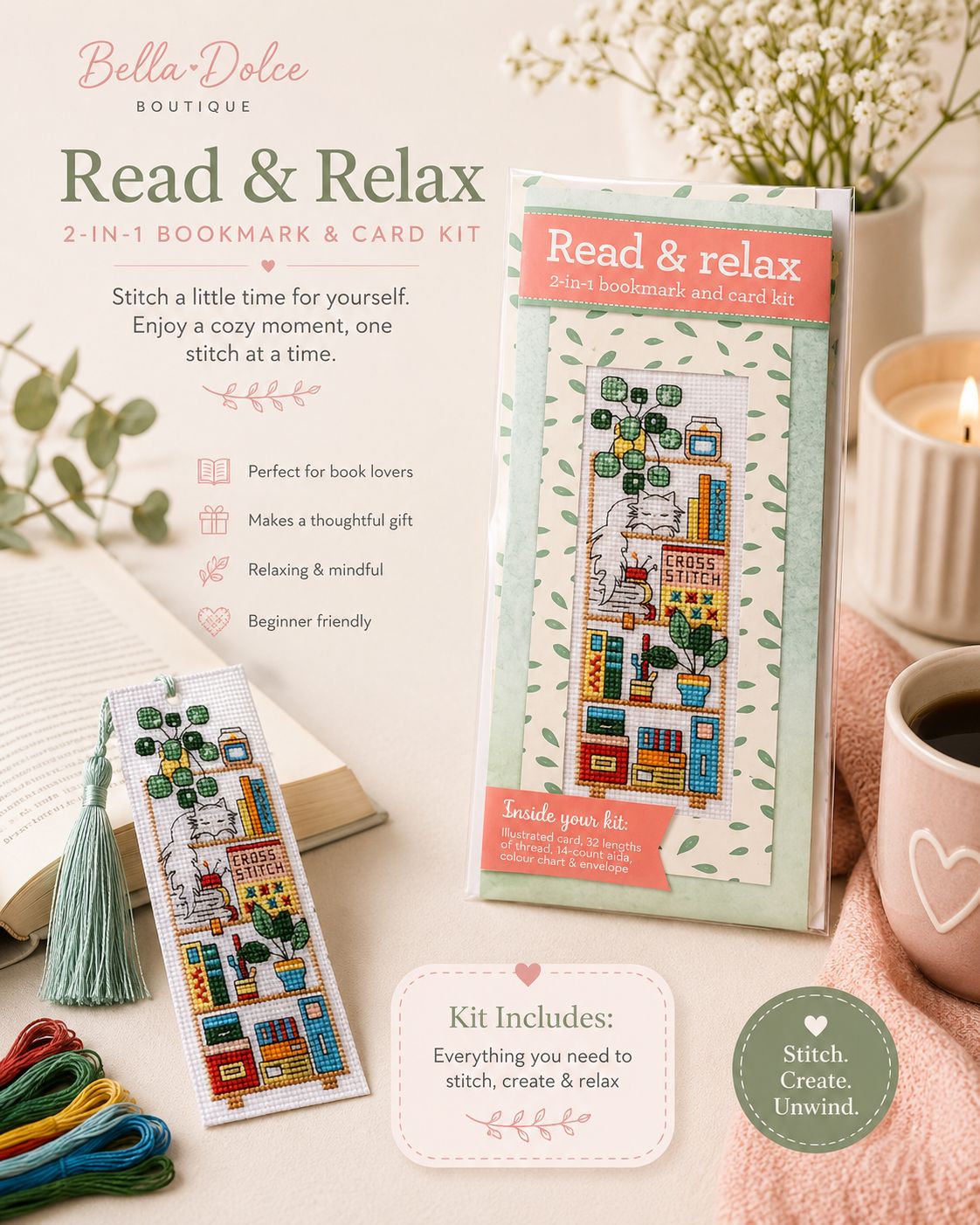 DIY Read &amp; Relax Cross Stitch Bookmark Kit