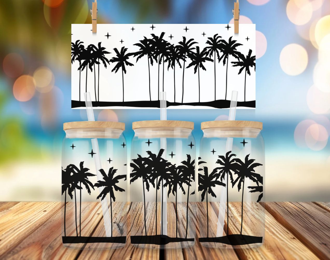 Libbey Glass Can Vinyl Wrap - Palm Trees