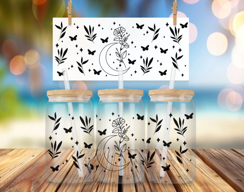 Libbey Glass Can Vinyl Wrap - Moon &amp; Flowers