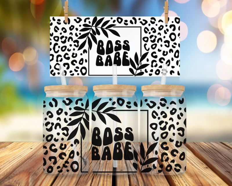 Libbey Glass Can Vinyl Wrap -Boss Babe