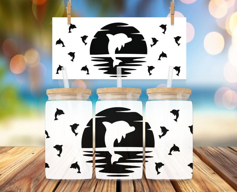 Libbey Glass Can Vinyl Wrap -Dolphins