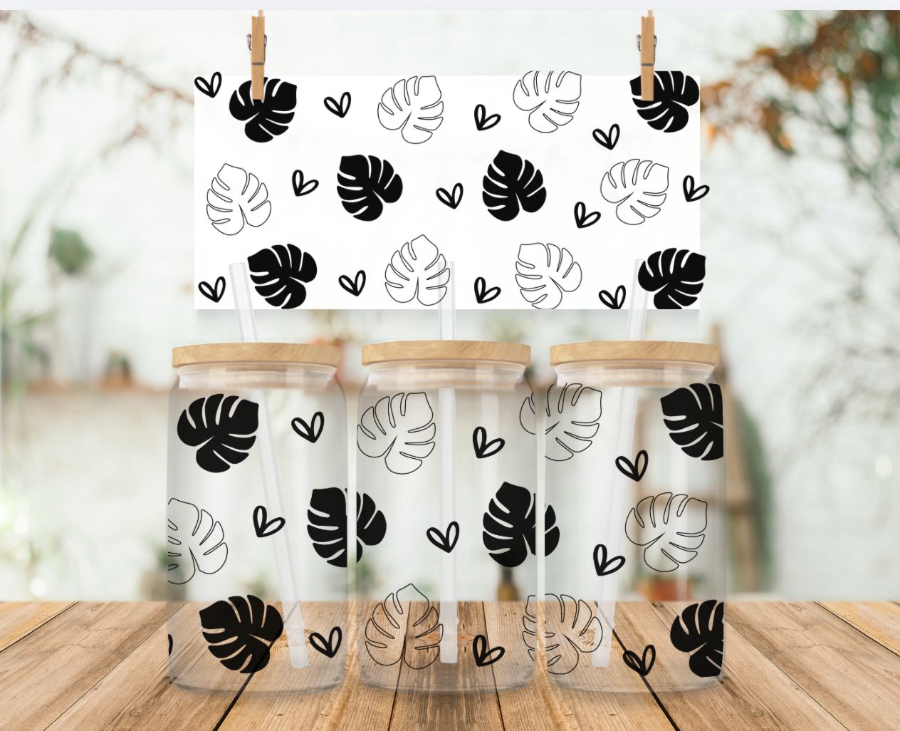 Libbey Glass Can Vinyl Wrap -Monstera Leaves