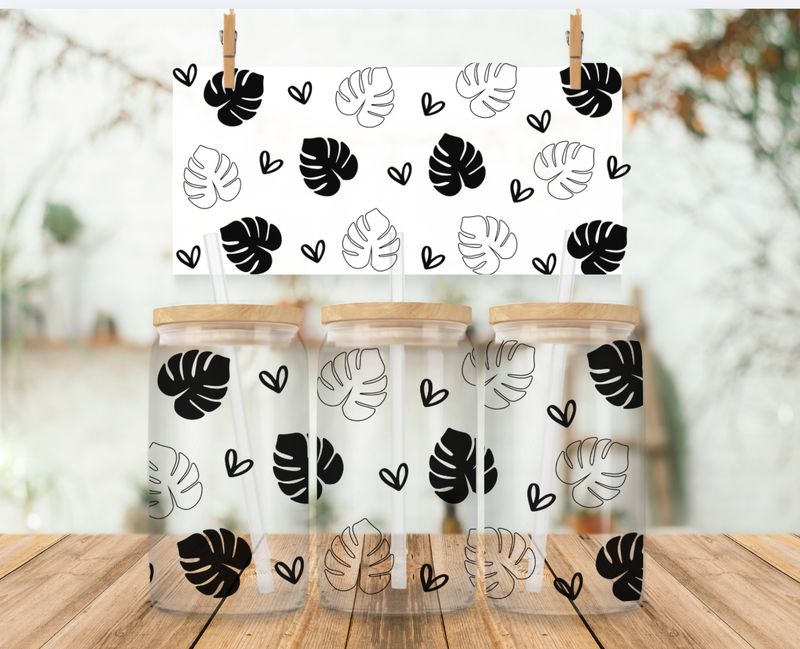Libbey Glass Can Vinyl Wrap -Monstera Leaves