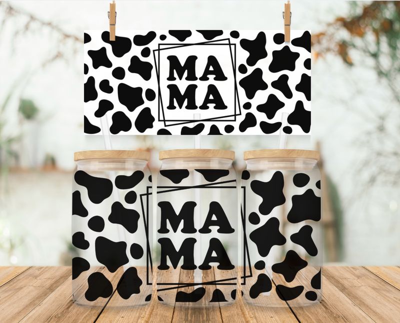 Libbey Glass Can Vinyl Wrap - Cow Print Mama