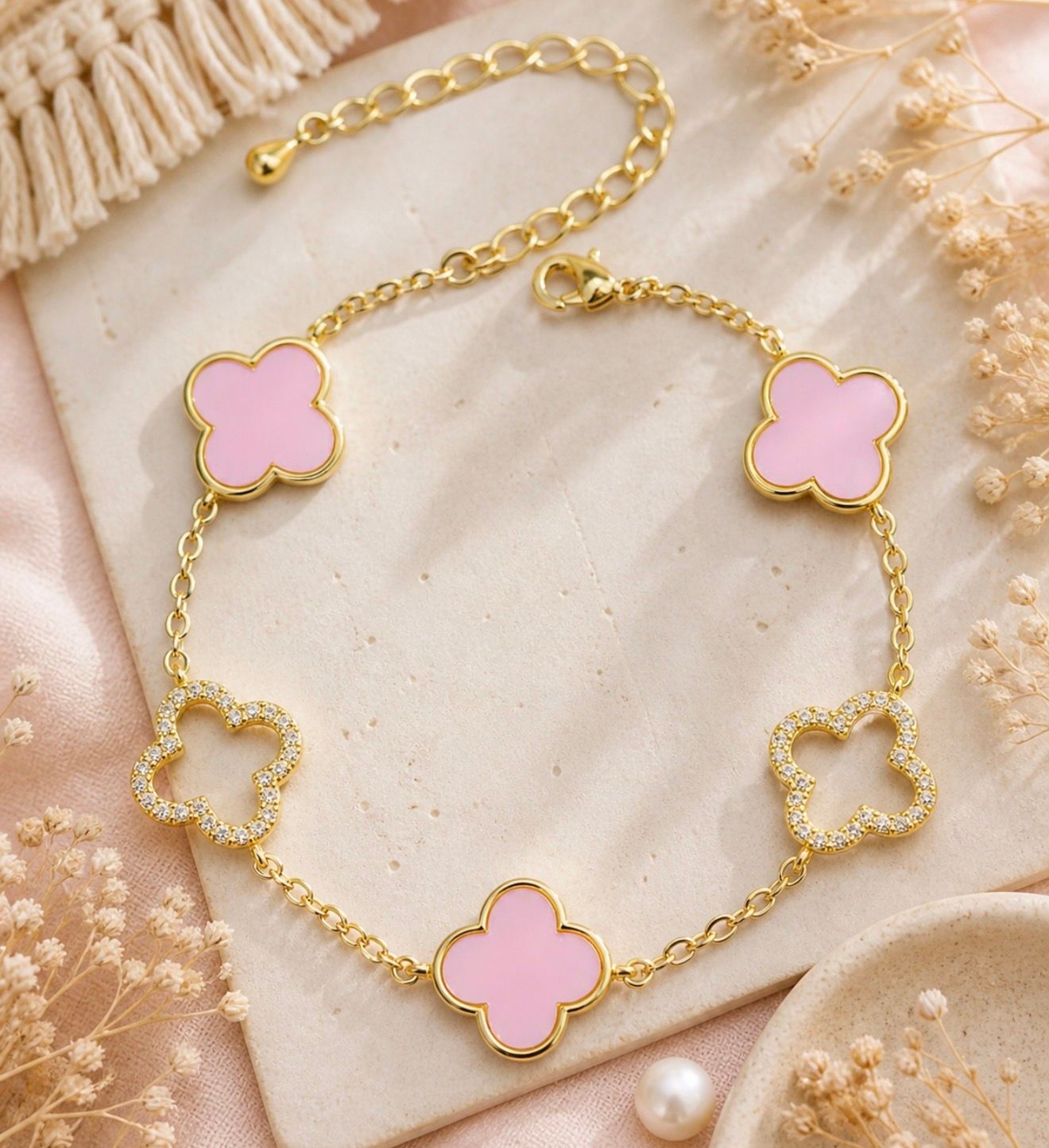 Blush Clover Charm Bracelet