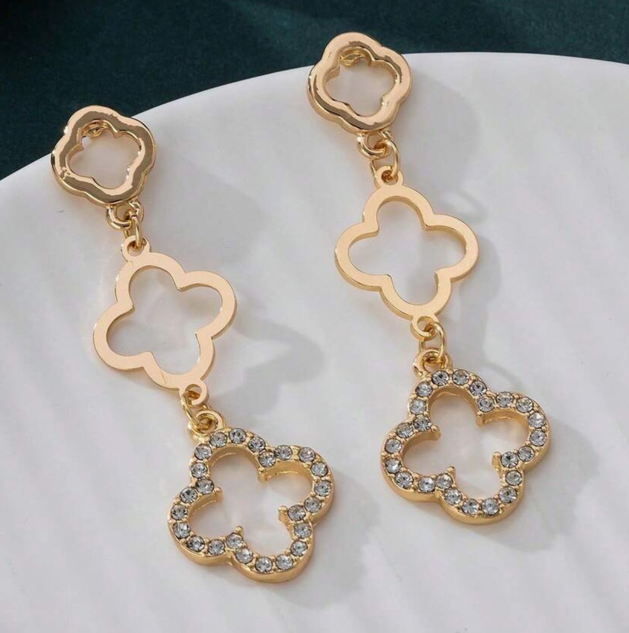 Hollow Gemstone Clover Earrings