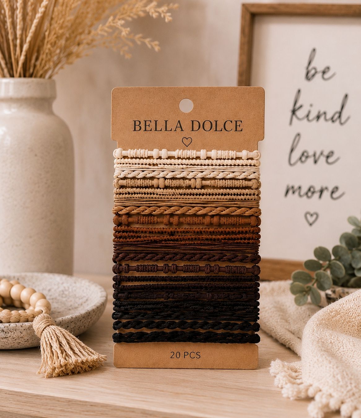 Boho Hair Tie Bracelet Set | 20-Piece Earth Tone Collection