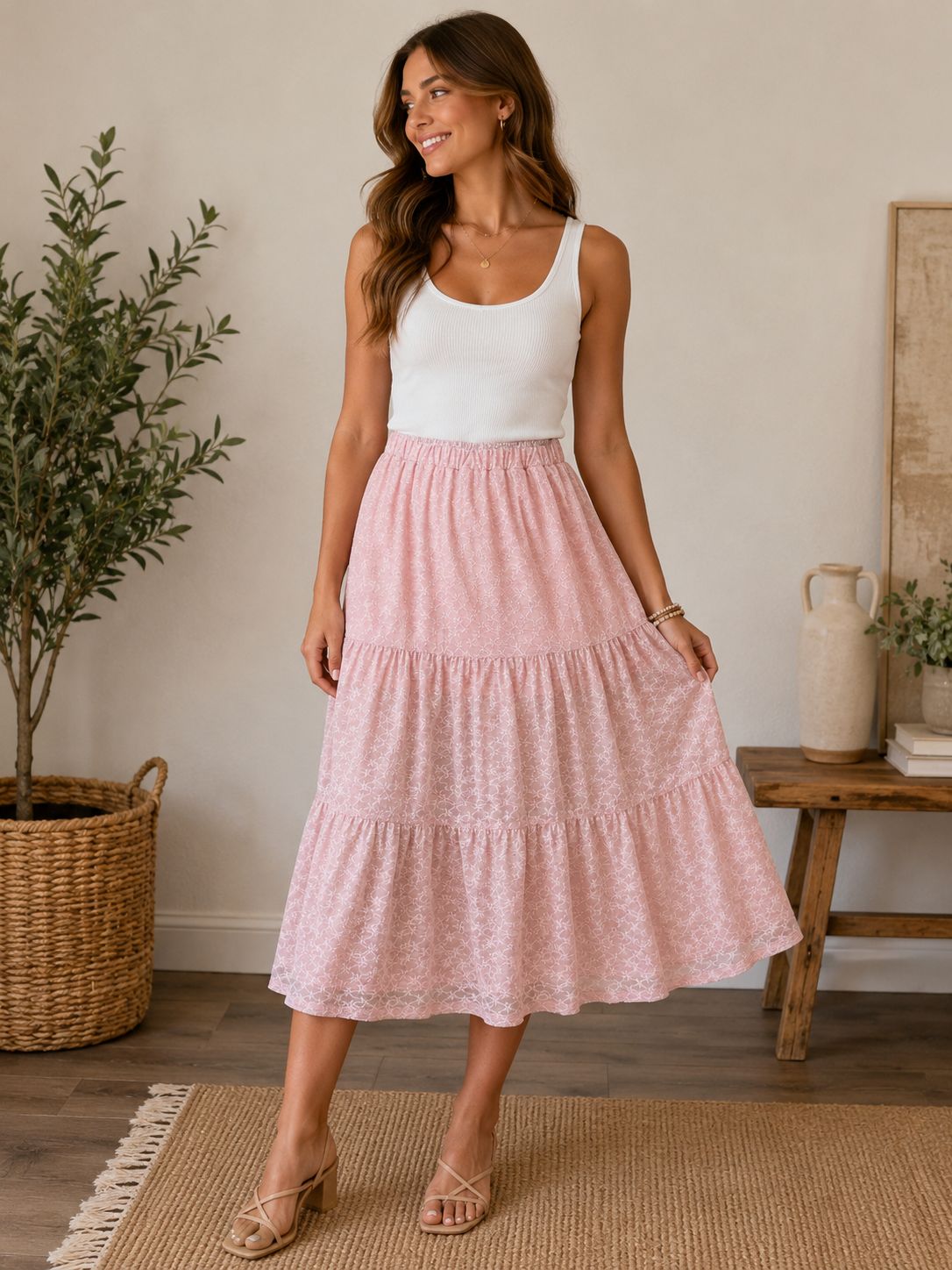 Blush Bloom Tiered Maxi Skirt