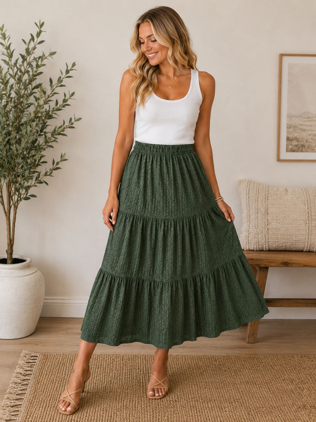 Olive Grove Tiered Maxi Skirt