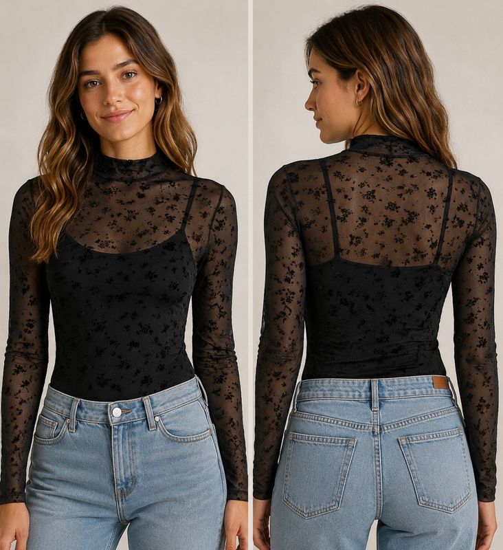 Midnight Fleur Mesh Bodysuit