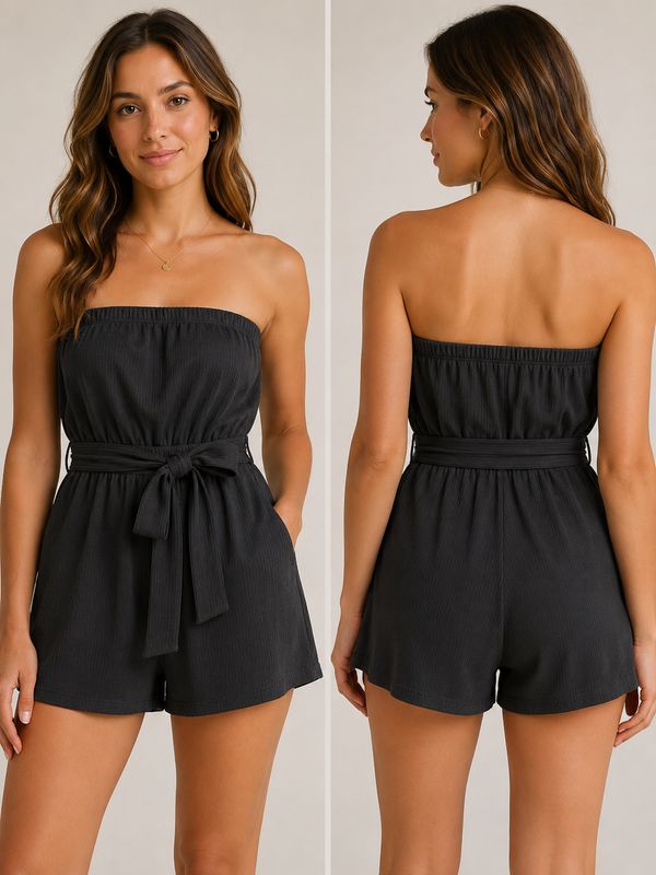 Midnight Stroll Strapless Romper