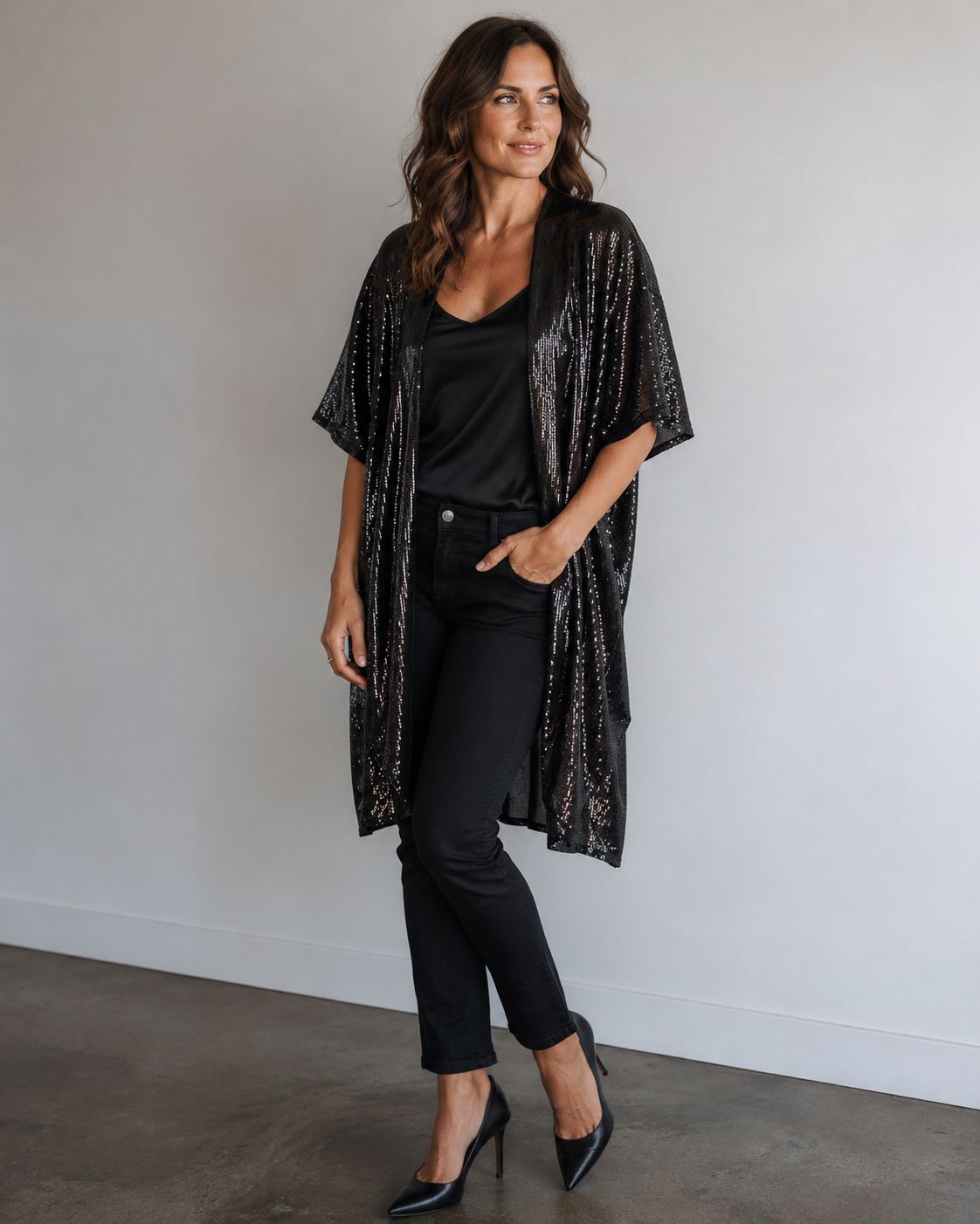 Midnight Glam Sequin Kimono