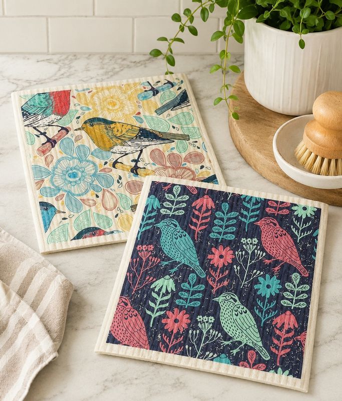 Birdsong Garden Swedish Dish Cloth Set