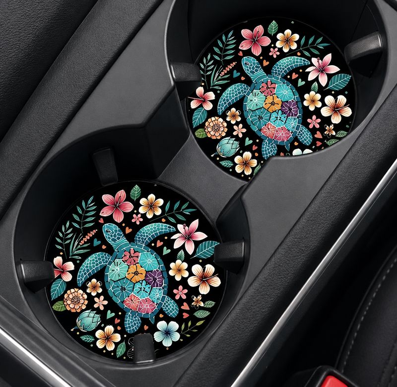 Tropical Sea Turtle Car Coaster Set