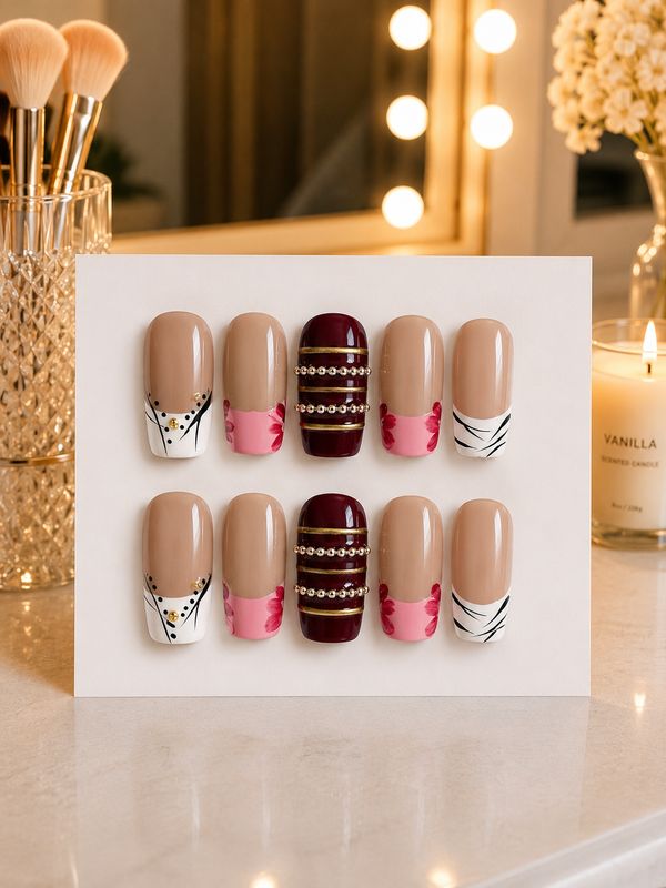 Bordeaux Bloom Custom Press-On Nails