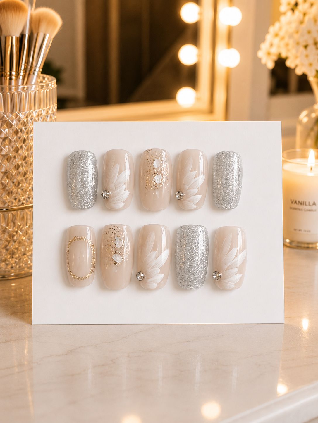 Champagne Petals Custom Press-On Nails