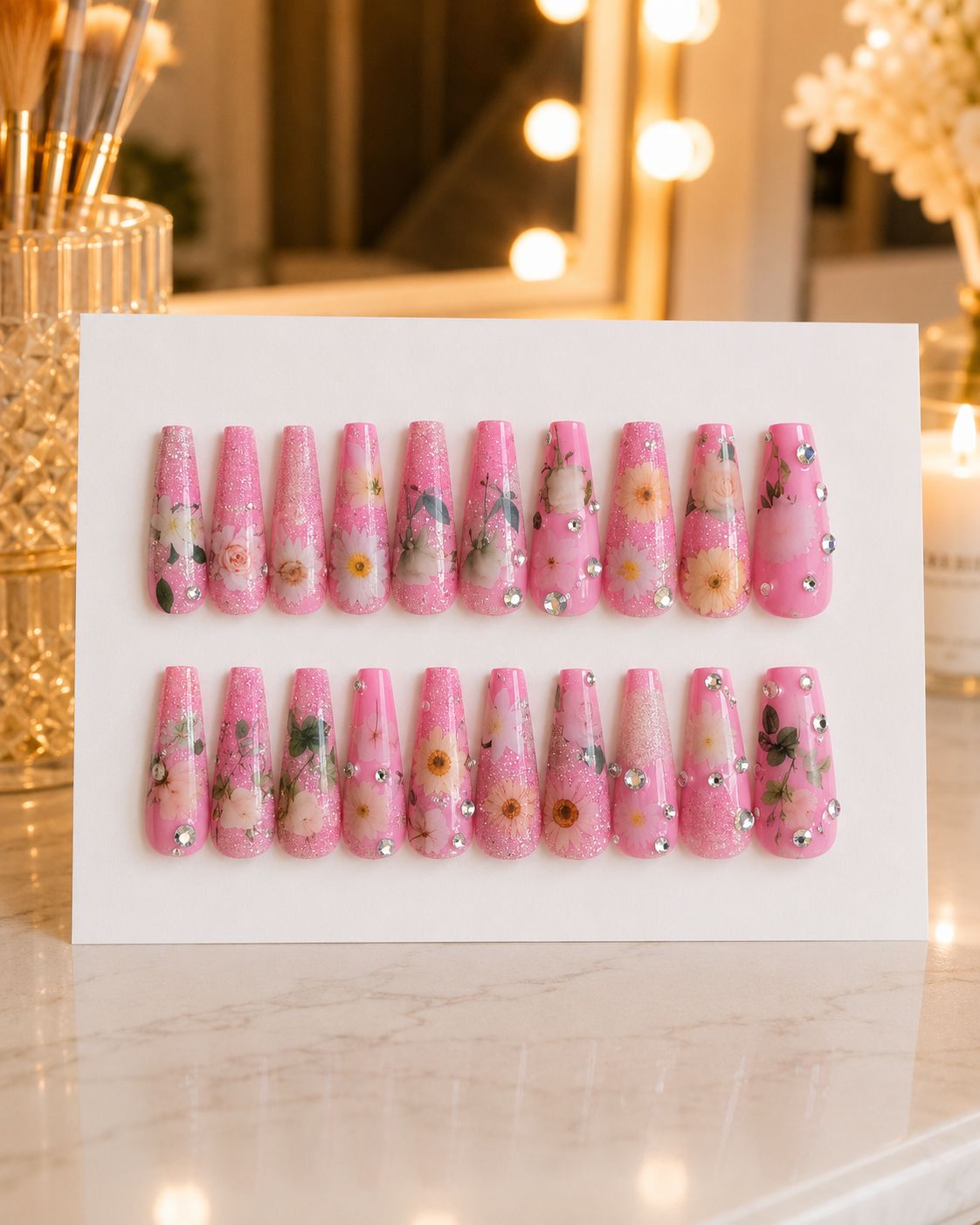 Blush Blossom Sparkle Custom Press-On Nails