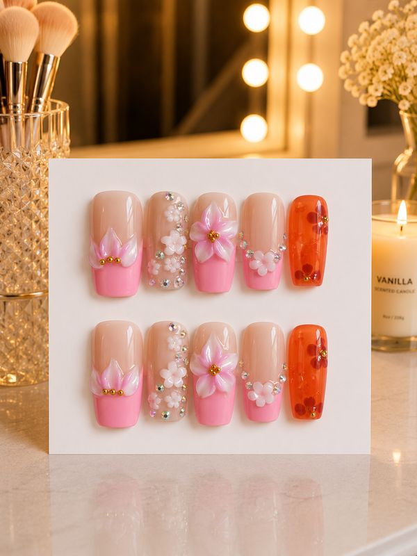 Tropical Blush Custom Press-On Nails