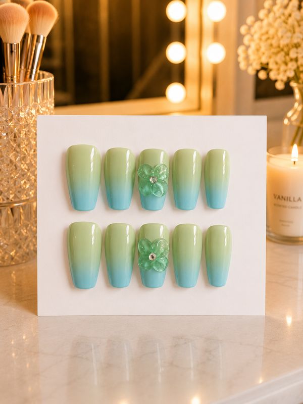 Sea Glass Clover Custom Press-On Nails