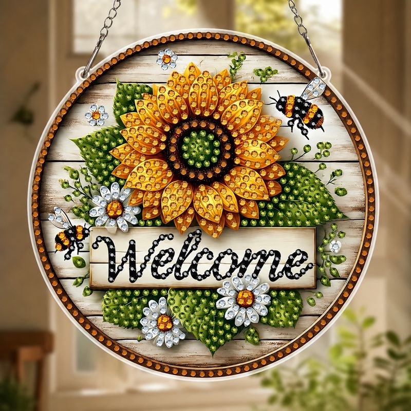 Sunflower Welcome Diamond Art Hanging Kit