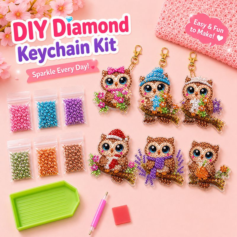Owl Diamond Art Keychain Kit – Set of 6