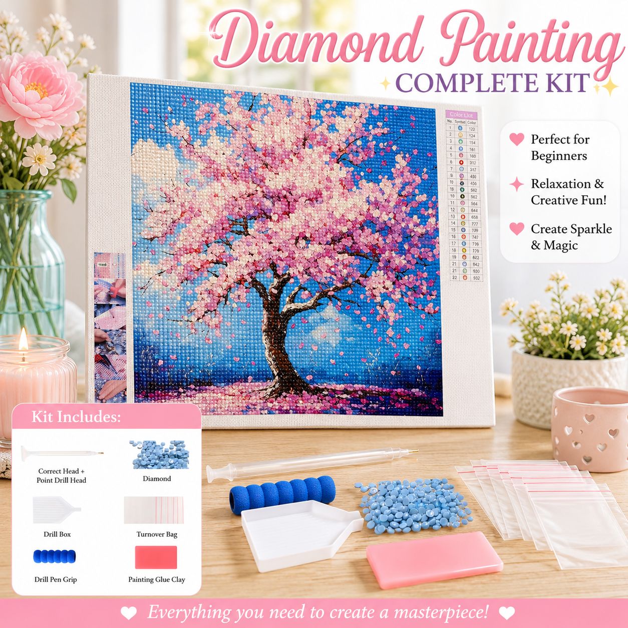 Cherry Blossom Tree Diamond Painting Kit – Full Drill DIY Craft