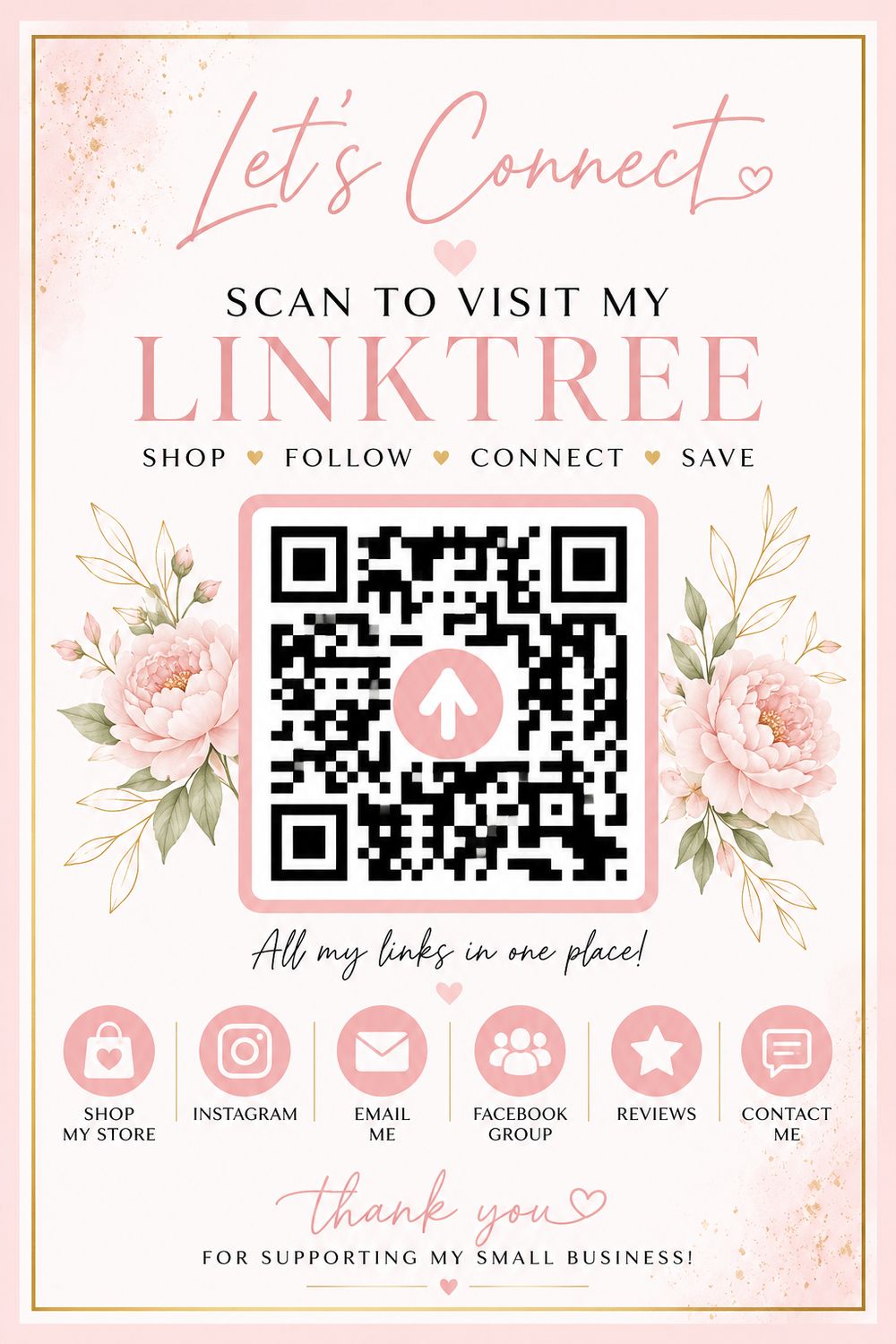 Custom Linktree QR Code Sign | Personalized QR Code Display for Vendor Events, Craft Shows &amp; Small Business