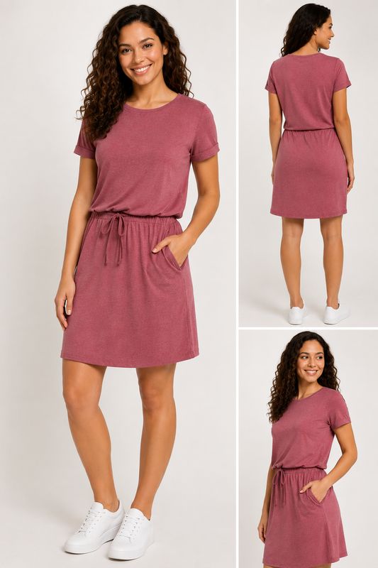 Everyday Comfort Drawstring Pocket Dress – Heather Scarlet
