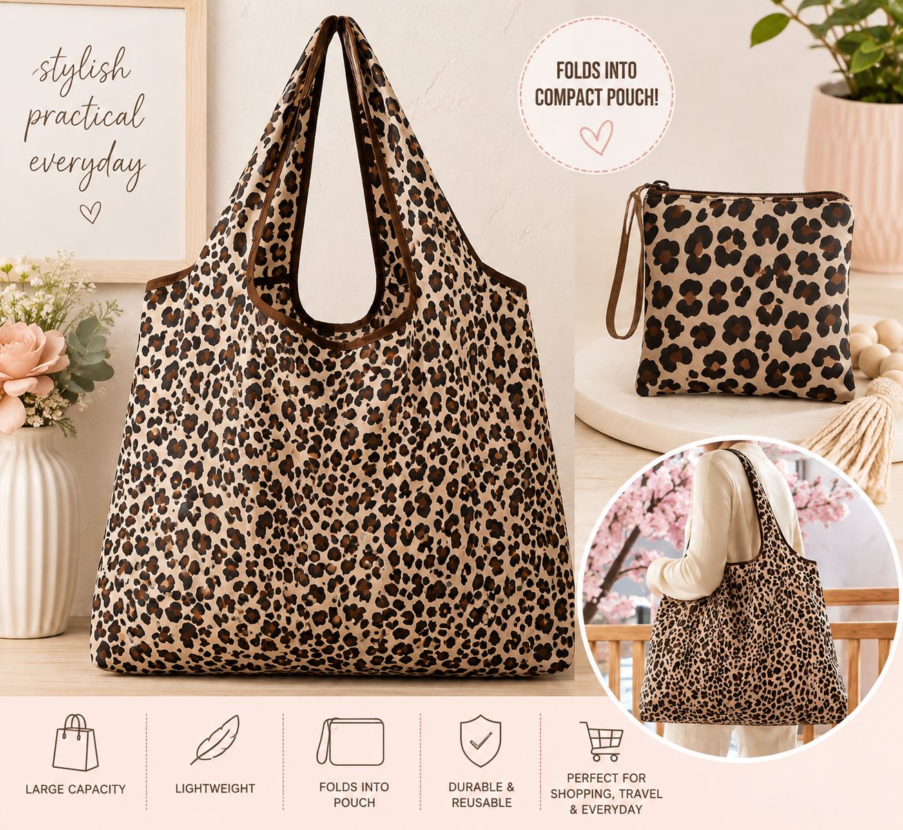 Wild &amp; Chic Foldable Leopard Tote Bag