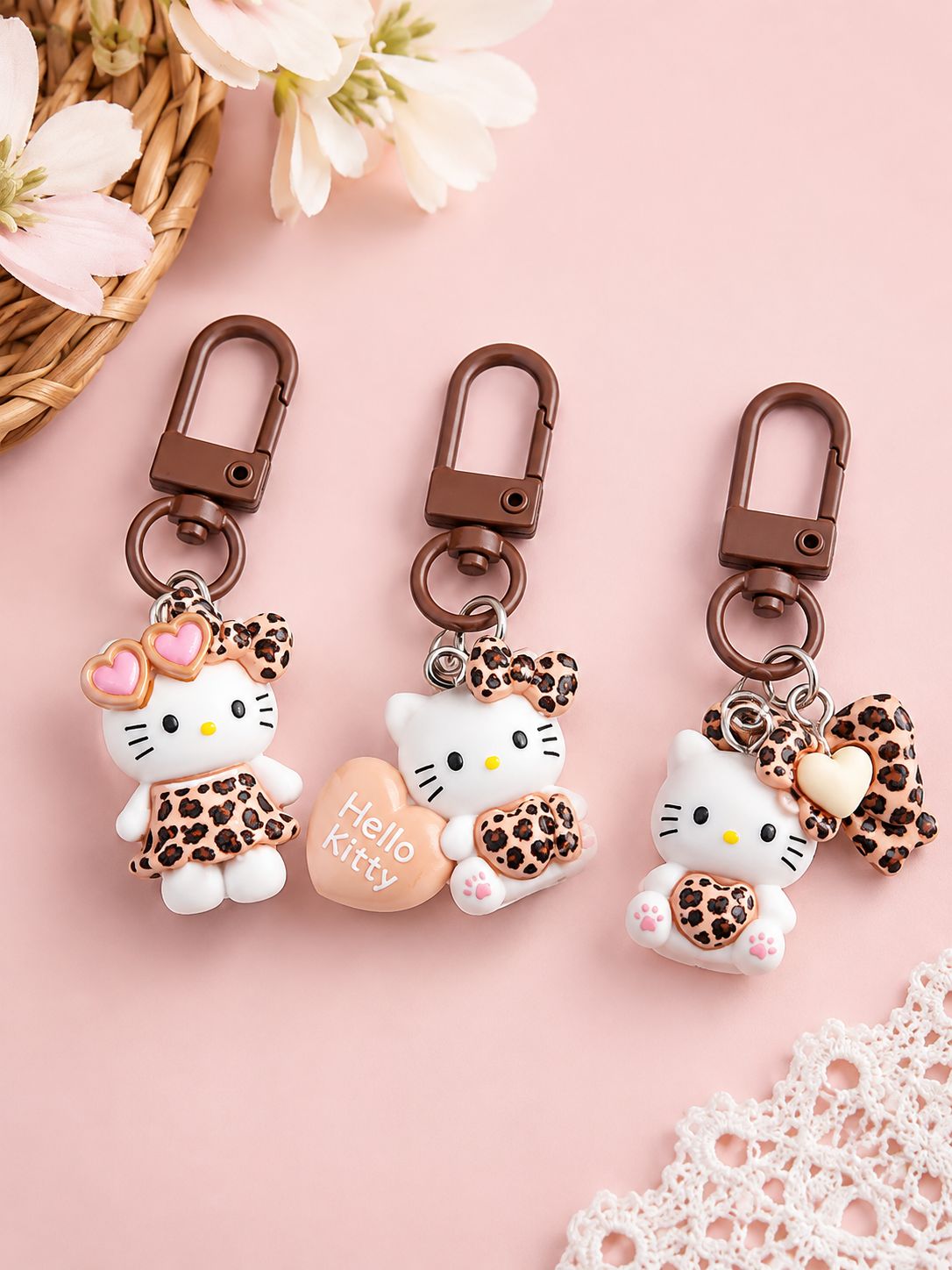 Leopard Hello Kitty Charm Keychain &amp; Zipper Pull