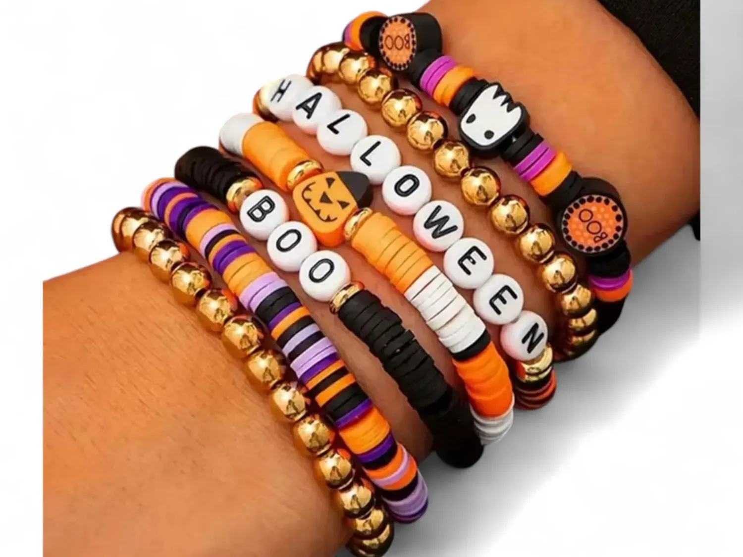 Halloween Polymer Clay Beaded Bracelet Set,