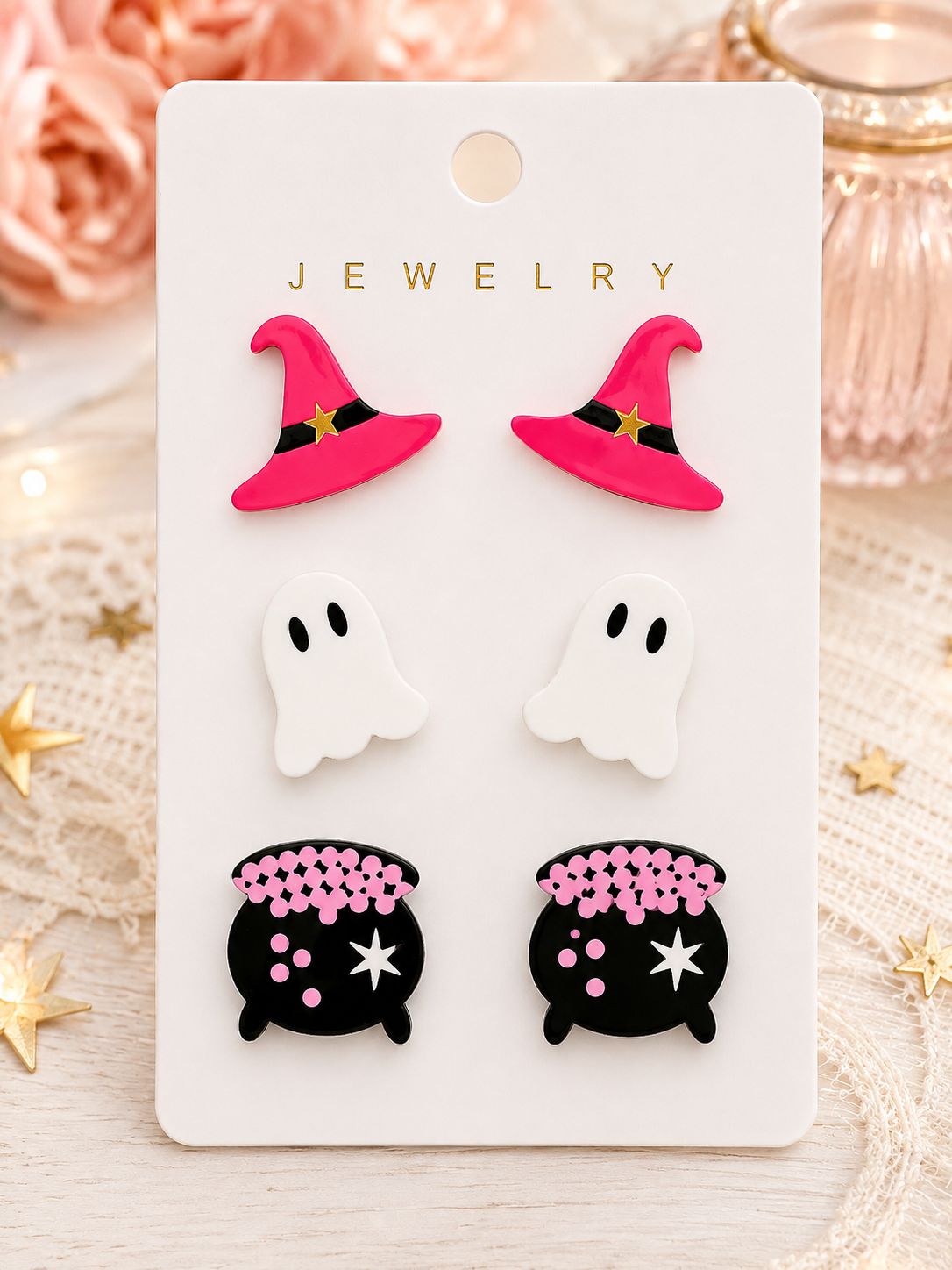 Pretty in Pink Spooky Stud Earring Trio