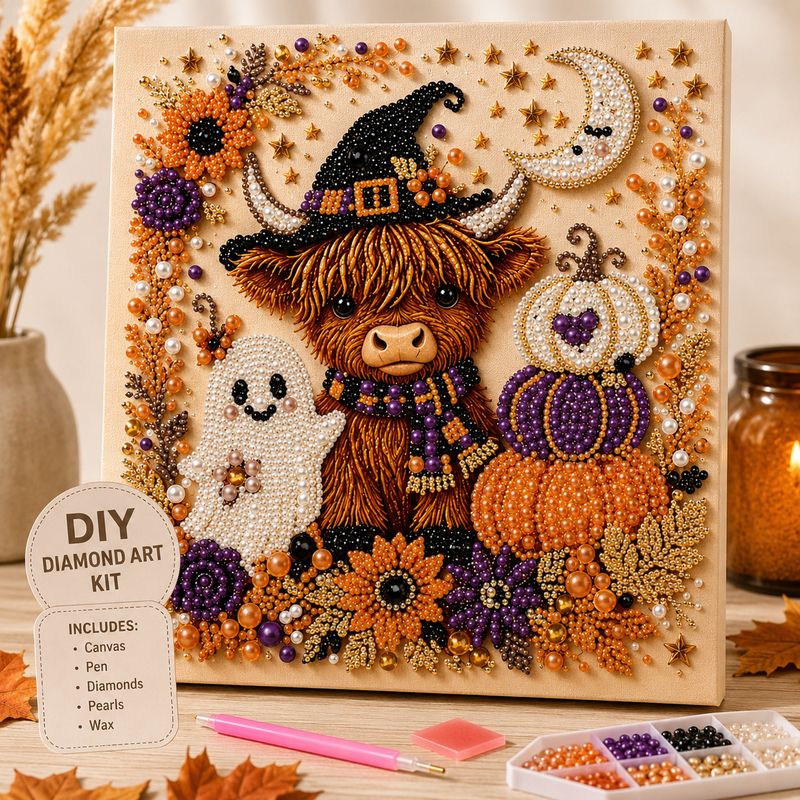 Highland Cow Halloween Sparkle Diamond Art Kit