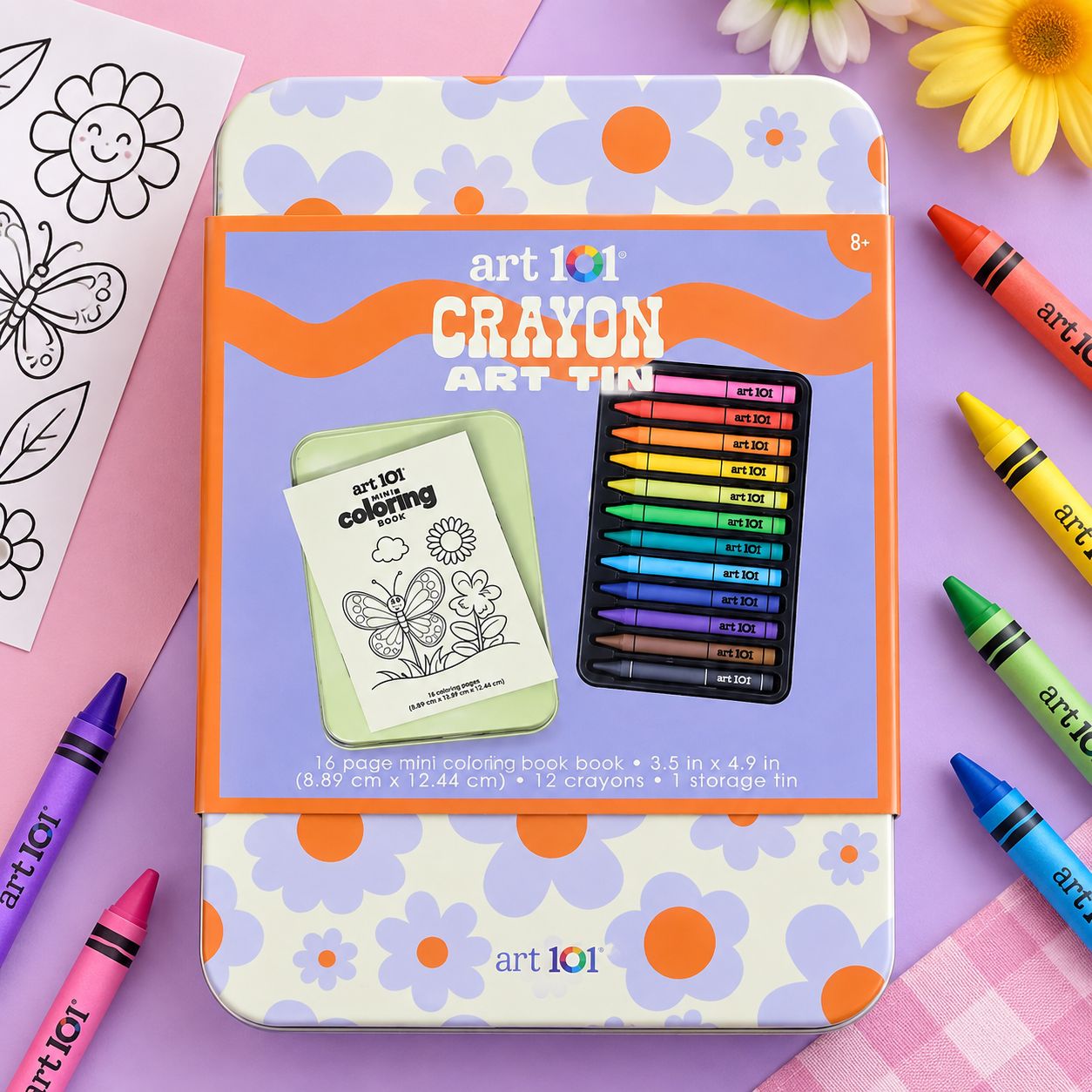 Retro Bloom Crayon Art Tin