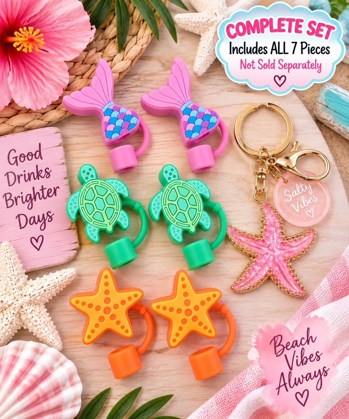 Mermaid Cove Straw Topper &amp; Keychain Set