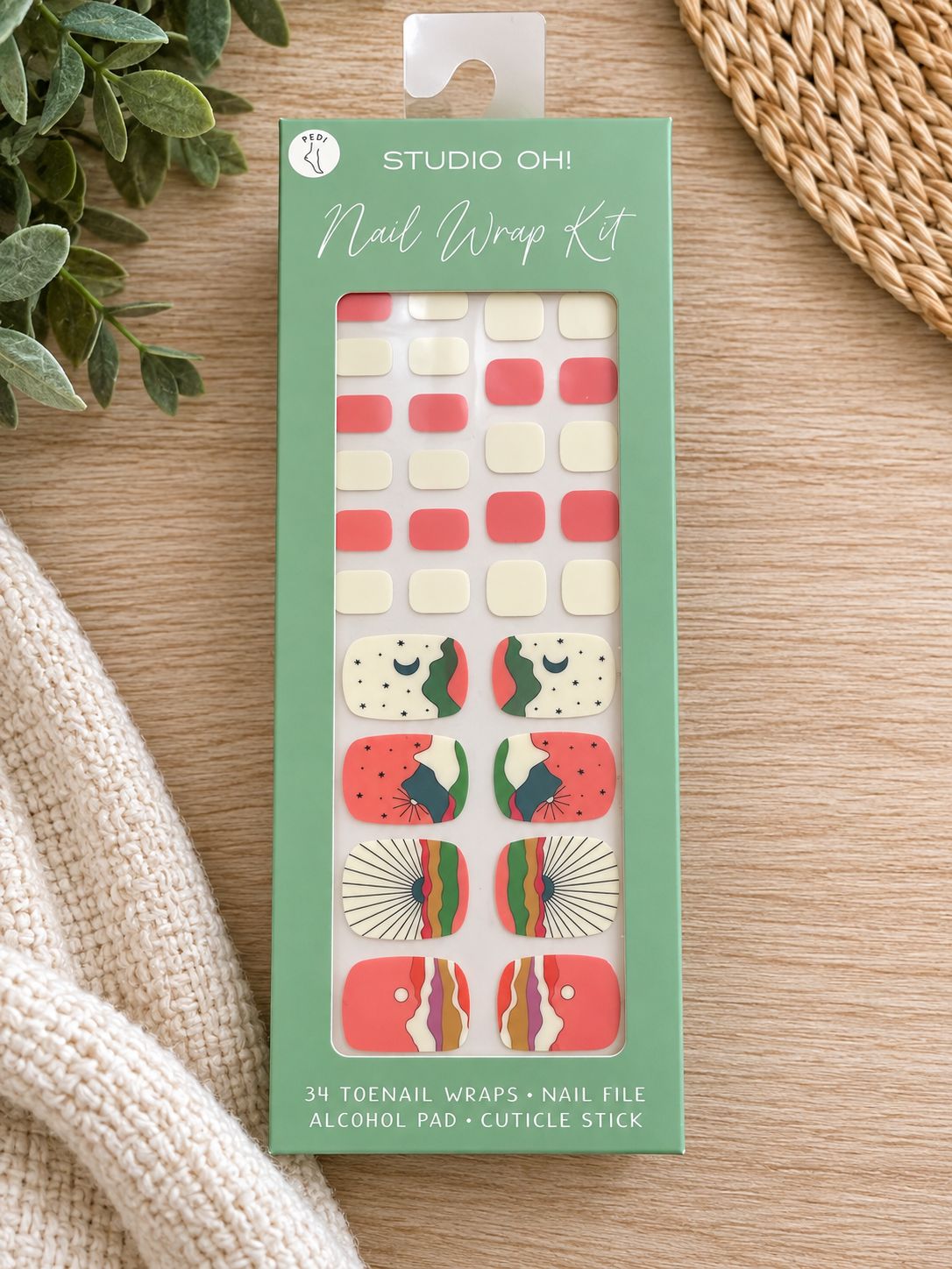 Studio Oh! Pedi Nail Wrap Kit – 34 Boho Toenail Wraps + Nail Care Tools