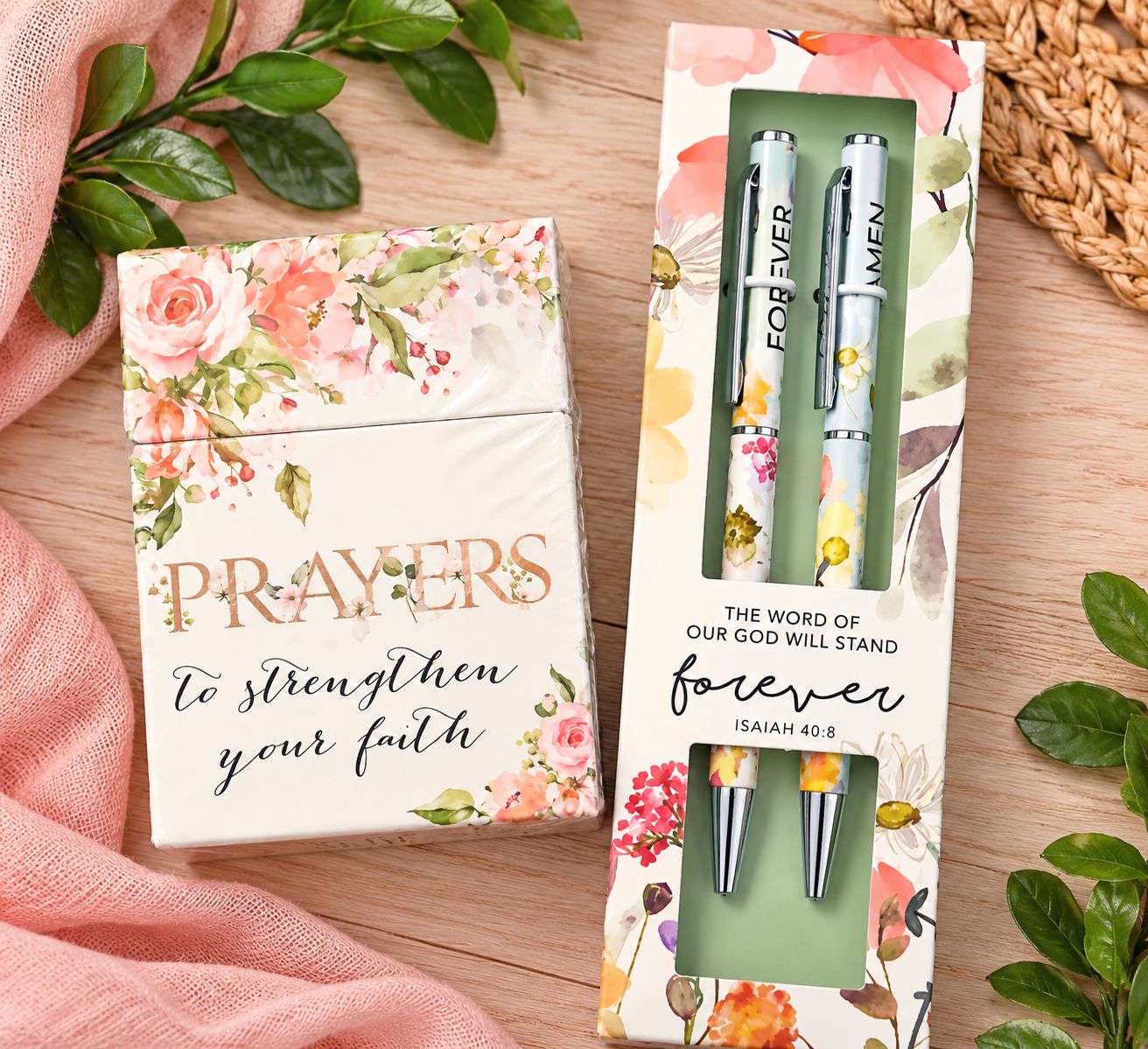 Prayer Cards &amp; Scripture Pen Gift Set – Christian Faith-Inspired Floral Set
