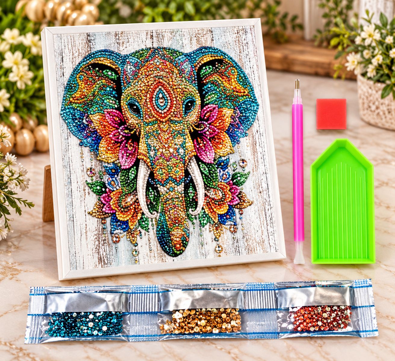 Colorful Boho Elephant DIY Diamond Painting Kit