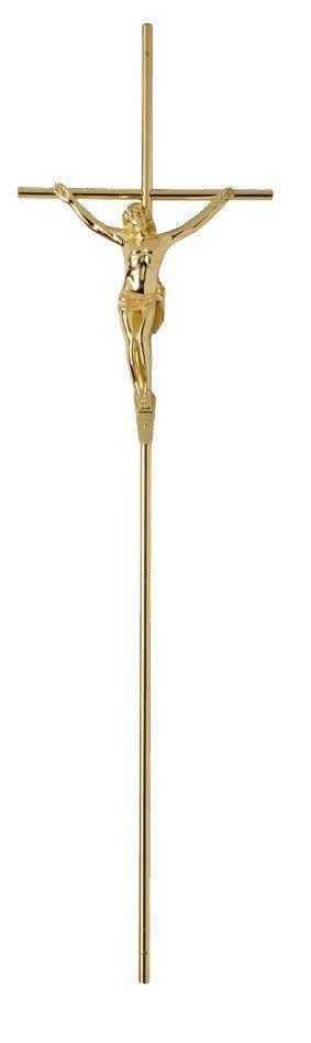 Croce in acciaio con Cristo in zama linea 440 finitura ottone lucido Croce in acciaio con Cristo in zama linea 440 finitura ottone lucido