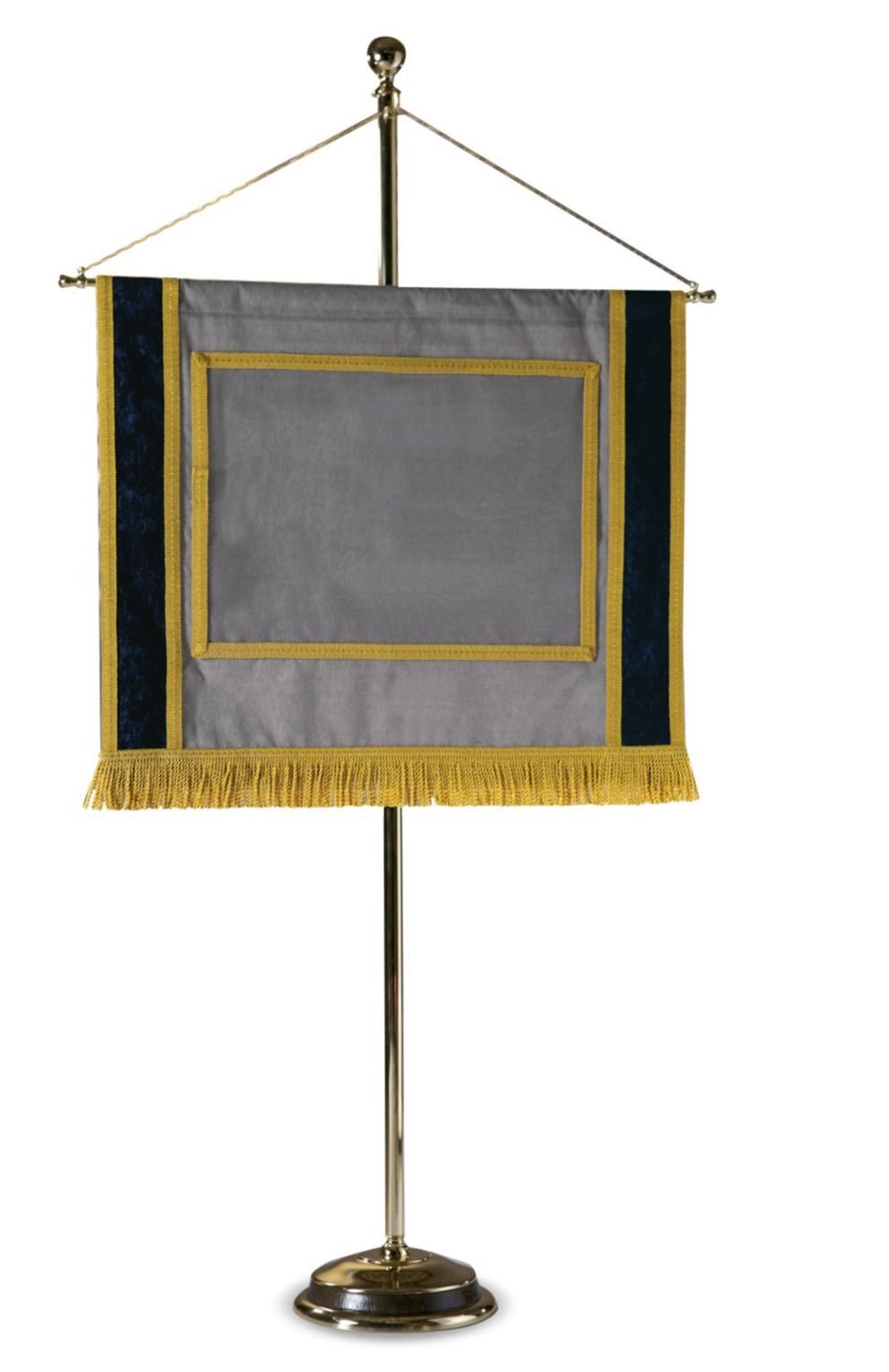 Stendardo per manifesto alcantara con fondo grigio con fasce blu 35x50 Stendardo per manifesto alcantara con fondo grigio con fasce blu 35x50