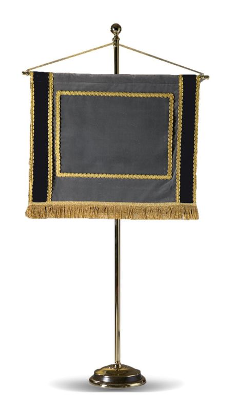 Stendardo per manifesto in velluto con fondo grigio con fasce blu 35x50 Stendardo per manifesto in velluto con fondo grigio con fasce blu 35x50